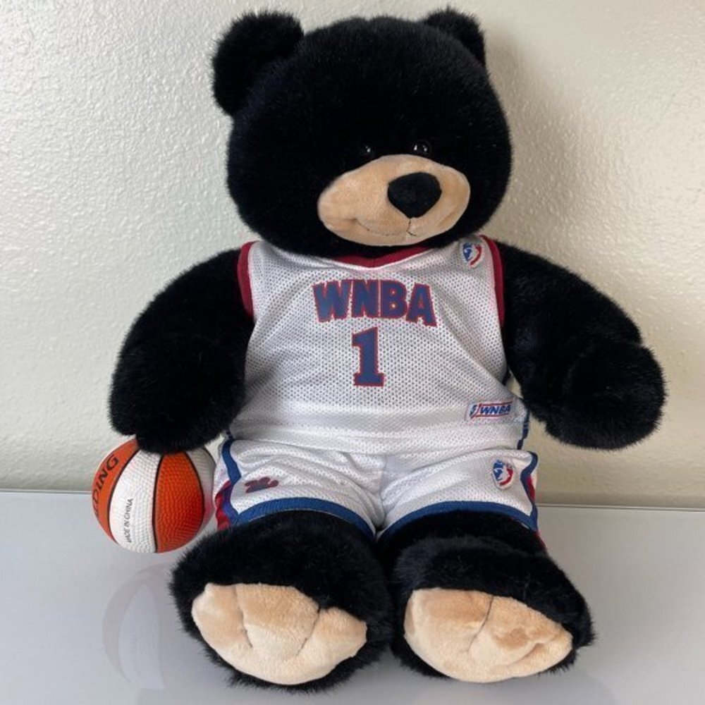 Build-A-Bear WNBA Black Bear Plush, Older Label, Basketball Accessory, 17”